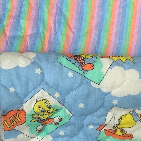 Lot of 4 Striped Tweety Bird Rocking Horse Train Ducky Quilting Fabric Scraps - Picture 4 of 4